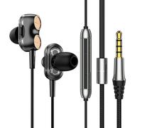 écouteurs filaires Dual Dynamic 7.1 Surround Sound Réduction du bruit des basses écouteurs intra-auriculaires 3,5 mm Sports Music Gaming Headphones avec micro,Black