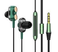 écouteurs filaires Dual Dynamic 7.1 Surround Sound Réduction du bruit des basses écouteurs intra-auriculaires 3,5 mm Sports Music Gaming Headphones avec micro,Green
