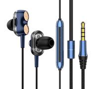 écouteurs filaires Dual Dynamic 7.1 Surround Sound Réduction du bruit des basses écouteurs intra-auriculaires 3,5 mm Sports Music Gaming Headphones avec micro,Blue