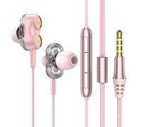 écouteurs filaires Dual Dynamic 7.1 Surround Sound Réduction du bruit des basses écouteurs intra-auriculaires 3,5 mm Sports Music Gaming Headphones avec micro,Rose