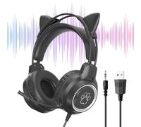 Écouteurs filaires | Équipé d'une fonction d'annulation du bruit et d'un microphone d'oreille de chat | Casque d'ordinateur pour jouer | Pour appels, étudier, regarder des vidéos, à la maison, pour