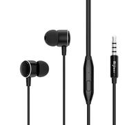écouteurs filaires Stéréo 10MM Pilotes In-Line Control Metal 3.5MM Plug In-Ear Music Sports Headset with Mic,Black