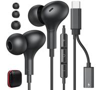Écouteurs filaires USB C avec adaptateur de chargeur USBC, 2 en 1 HiFi Plug in Ear Buds Type C Écouteurs sans enchevêtrement pour iPhone 15 16 16e 17 Galaxy S26 S25 S24 S23 pour Google/Pixel 10 10a