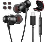 Écouteurs filaires USB C avec étui de transport, écouteurs intra-auriculaires stéréo Hi-Fi USB C avec micro, 3 tailles, compatibles avec Google/Pixel 10/9/8, iPhone 16/17/15, Samsung S26/S25/S24, noir