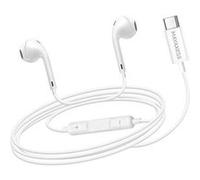 Ecouteurs Filaires USB-C Mayaxess pour Samsung Galaxy A55 avec Micro Blanc Blanc