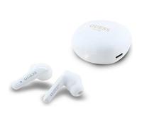 Écouteurs Guess Flat Classic avec logo électroplaqué et étui de chargement (blanc)