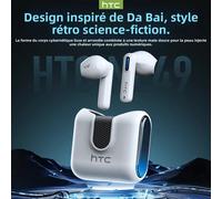 Écouteurs HTC NE49 Bluetooth V6.0, réduction du bruit, écouteurs sans fil TWS pour le sport avec micro, longue durée de vie Black NO AI