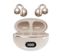 Écouteurs intra-auriculaires à clipser avec écran LED Bluetooth 5.3 Beige | Pourcentage du boîtier LED, mise au point vocale AI, lecture combinée 24 heures, Bluetooth 5.3, coupe ouverte légère
