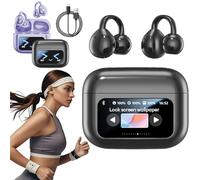 Écouteurs intra-auriculaires à pince M100 avec écran tactile audiovisuel et 13 fonctions, Écouteurs intra-auriculaires étanches IPX7, Écouteurs Bluetooth à pince pour entraînement et course (Black)