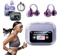 Écouteurs intra-auriculaires à pince M100 avec écran tactile audiovisuel et 13 fonctions, Écouteurs intra-auriculaires étanches IPX7, Écouteurs Bluetooth à pince pour entraînement et course (Purple)