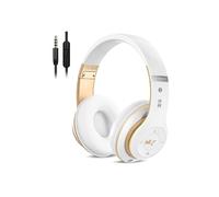 Écouteurs intra-auriculaires Bluetooth sans fil pliables HiFi avec microphone intégré et contrôle du volume FM Blanc