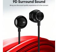 Écouteurs intra-auriculaires de jeu filaires noirs Lenovo TW16, interface 3,5 mm/Type-C, câble de 1,2 m, son surround, graves puissants, contrôle du volume, microphone, ajustement confortable, compati