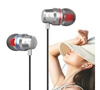 Écouteurs intra-auriculaires filaires | Cordon pour écouteurs | Écouteurs filaires de 1,2 m | Écouteurs en métal avec crochet pour le sport, la course à pied, l'entraînement, l'exercice et la gym