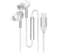Écouteurs intra-auriculaires filaires de type C avec suppression active du bruit et micro, pilote de 10 mm pour iPhone 15, iPad, Huawei, Samsung, son haute résolution 384 kHz, noir (blanc)