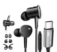 Écouteurs intra-auriculaires filaires multi-usages avec basses profondes - Annulation du bruit, appels clairs, mode sport, écouteurs filaires avec micro réduction du bruit, compatibles avec iPhone 17