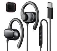 Écouteurs intra-auriculaires filaires USB C pour iPhone 17 16 Pro Max A15/Samsung S26 S25 Ultra S24 S23 FE, casque de sport de type C filaire avec crochet d'oreille et microphone pour iPad Air 11 10e