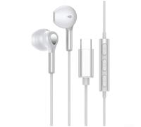 Écouteurs magnétiques USB-C avec circuit de traitement audio numérique, pilote de 14 mm pour l'équilibre audio naturel, télécommande à 3 boutons et microphone pour une utilisation mains libres (blanc)