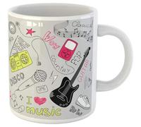 Écouteurs Musique Gribouillages Fille Joueuse De Guitare Croquis Mp3 Girly Tasse À Café Drôle Tasse À Thé Céramique Mug Idée Cadeau Pour Collègue Noël Pâques 330Ml
