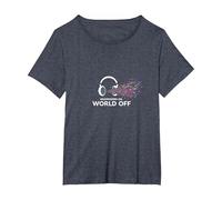 Écouteurs on World Off Music Lover T-Shirt, Femme Grandes Tailles, Bleu Chiné, 5X