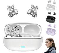 Écouteurs ouverts à clipser - 2026 nouveaux écouteurs Bluetooth sans fil avec suppression du bruit Ai, plus de 144 langues, design à oreille ouverte, décor en strass(White,Translation version)