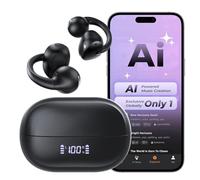 Écouteurs ouverts, Bluetooth 5.4 AI Musique Générateur de Musique Conduction Osseuse Casque à Clip avec 4 Micros Appels Claires, Ultra Léger 5,7 g Confort, 30 H de Lecture Stéréo Hi-Fi 30H, IPX6 Fit