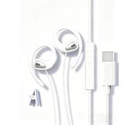Écouteurs ouverts USB de type C pour iPhone 17 Pro Max, 16, 16e, 15/Samsung A17, S25, S24, S26, avec crochets d'oreille et microphone pour ordinateur portable, iPad A16/Pixel 10 9a (blanc)