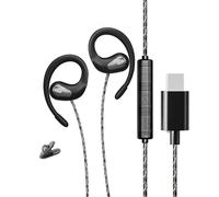 Écouteurs ouverts USB de type C pour iPhone 17 Pro Max 16 16e 15/Samsung A17 S25 S24 S26, écouteurs filaires avec crochets d'oreille et microphone pour ordinateur portable, iPad A16/Pixel 10 9a (noir)