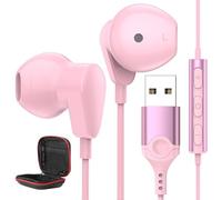 Écouteurs PC avec Microphone,Léger Casque USB A avec Câble 2,3M pour Jeux Vidéo,Intra-auriculaire Gaming Casque Filaire pour Ordinateur Portable Contrôle Audio pour Bureau Diffusion en Direct PS4 PS 5