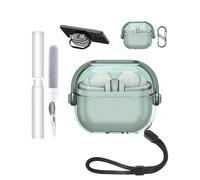 Écouteurs pour Samsung toergy Buds3 Pro, en TPU souple, transparent, imperméable, résistant aux chocs, anti-rayures, facile à transporter, avec cordon, porte-clés et kit de nettoyage (vert transparent