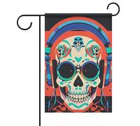 Écouteurs Punk Rock - Motif tête de mort - Drapeau de jardin d'été double face - 30,5 x 45,7 cm - Drapeaux de jardin printaniers - Drapeau de bienvenue saisonnier - Décoration extérieure