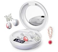 Écouteurs sans fil à clip ouvert Bluetooth 6.0, étui compact en poudre avec écran LED et miroir, clips d'oreilles papillon en cristal détachables, 28H IPX5 confort pour femmes et filles (rose)