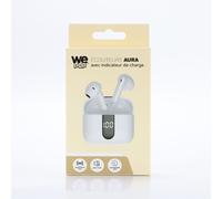 Ecouteurs sans-fil avec indicateur de charge AURA, Bluetooth, batterie intégrée 40mAh, Boitier de recharge 400mAh, ANC, blanc