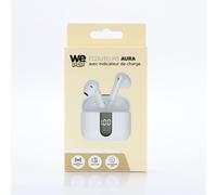 Ecouteurs sans-fil avec indicateur de charge AURA, Bluetooth, batterie intégrée 40mAh, Boitier de recharge 400mAh, ANC, blanc