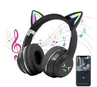 Écouteurs sans fil avec oreilles de chat, écouteurs à oreilles de chat avec microphone, casque à lumière LED avec oreilles de chat, casque léger et confortable, casque d'oreille d'animal