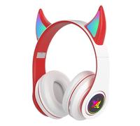 Écouteurs sans fil Bluetooth 5.0, lumière Flash, jolies oreilles de diable, avec micro, LED, musique pour enfants, antibruit, casque d'écoute, cadeau