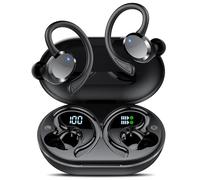 Écouteurs sans fil, Bluetooth 5.4 68H avec crochets d'oreille, double écran LED, 4 ENC antibruit, écouteurs sans fil, étanchéité IP7 pour sport/gym/course à pied