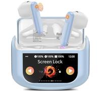 Écouteurs sans fil Bluetooth 5.4 avec écran tactile multifonctionnel, écouteurs stéréo HiFi 48H avec annulation de bruit/mode transparent/annulation du bruit, écouteurs IPX7 avec 5 modes EQ, bleu