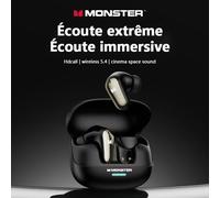 Écouteurs sans fil Bluetooth 5.4 Monster MQT52, longue durée de vie de la batterie, casque de jeu, son stéréo HIFI double mode, avec micro Black