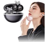 Écouteurs sans fil Bluetooth 6.0 avec nœud papillon, écouteurs à clipser sans fil Bluetooth 6.0 avec traduction IA amovible liée à l'application pour femme