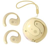 Écouteurs sans fil Bluetooth à conduction osseuse, petite boule de noix de coco, avec traduction par IA, longs crochets d'oreille, jaune