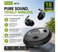 Écouteurs sans fil Bluetooth HTC NE76 TWS, écouteurs intra-auriculaires Bluetooth 5.4 avec micro, étanches IPX5, écouteurs sportifs compatibles iOS et Android Black no AI