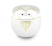 Écouteurs sans fil Guess Gold Line Triangle Logo avec étui de chargement blanc - GUTWSA15HETH