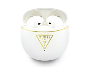 Écouteurs sans fil Guess Gold Line Triangle Logo avec étui de chargement blanc - GUTWSA15HETH