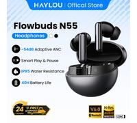 Écouteurs sans fil HAYLOU Flowbuds N55, réduction de bruit adaptative ANC 54 dB, Bluetooth 6.0, audio haute résolution LDAC, appels HD 6 micros, autonomie 40 h, IPX5 Black