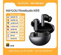 Écouteurs sans fil HAYLOU Flowbuds N55, réduction de bruit adaptative ANC 54 dB, Bluetooth 6.0, audio haute résolution LDAC, appels HD 6 micros, autonomie 40 h, IPX5 White