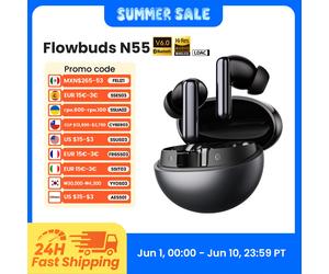 Écouteurs sans fil HAYLOU Flowbuds N55, réduction de bruit adaptative ANC 54 dB, Bluetooth 6.0, audio haute résolution LDAC, appels HD 6 micros, autonomie 40 h, IPX5 White