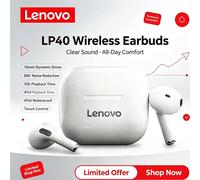Écouteurs sans fil Lenovo LP40, Bluetooth 5.0, commande tactile, son stéréo, écouteurs de sport, étanches, mini écouteurs TWS Black