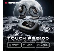 Écouteurs sans fil Monster Touch Pro100 à écran tactile intelligent Bluetooth 5.4, avec crochet d'oreille OWS, écouteurs ouverts, prise en charge de la carte TF White