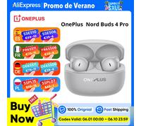 Écouteurs sans fil OnePlus Nord Buds 4 Pro TWS, version mondiale, audio haute résolution, réduction de bruit active 55 dB, Bluetooth 6.0 Grey