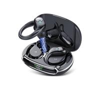 Écouteurs Sans Fil Oreillette Bluetooth 5.3 Stéréo Sportif Étanche IPX7 80h d'Autonomie Crochets Ergonomique Micro Intégré Noir